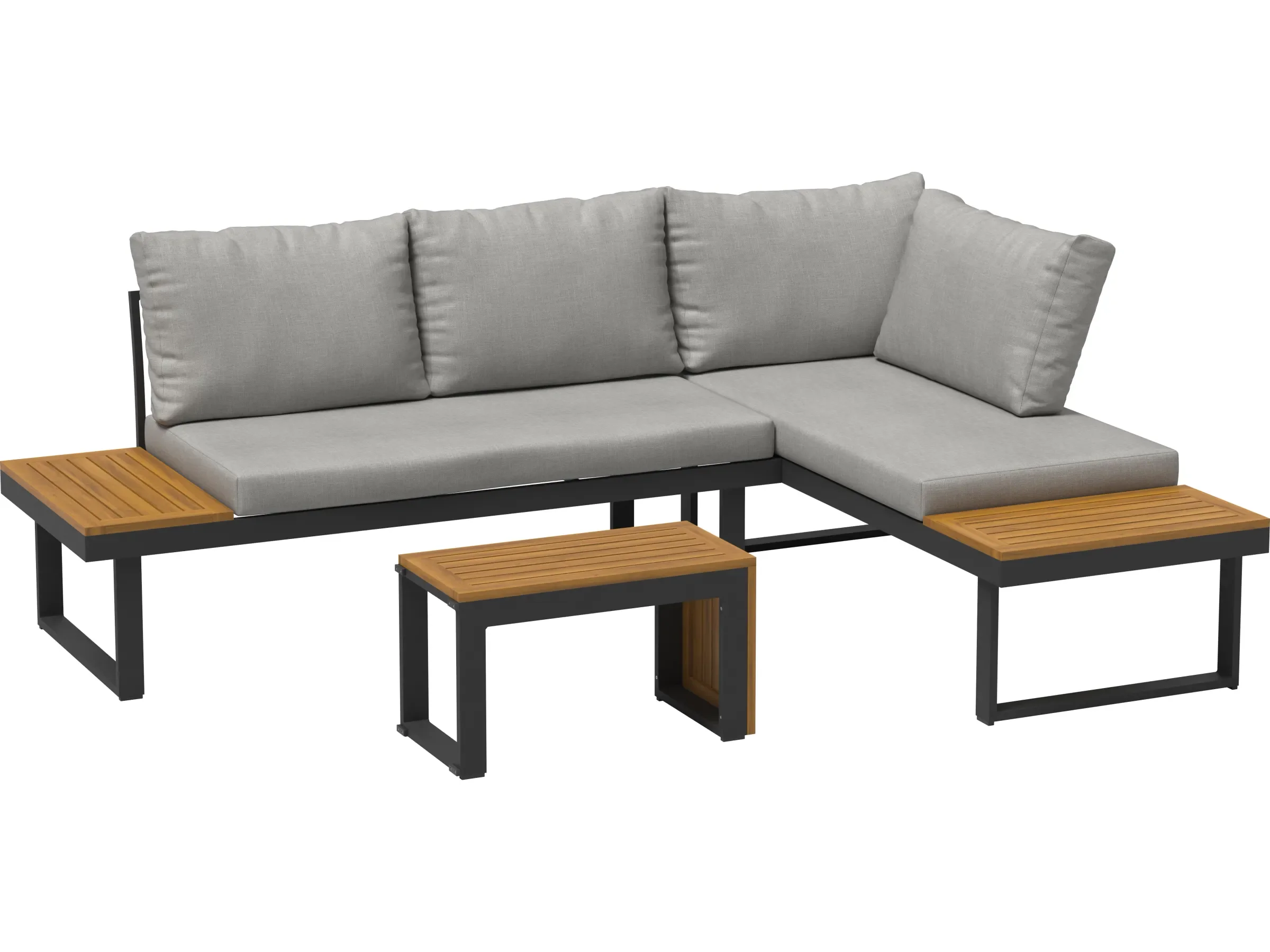 Lounge-Set Lipson 3-teilig aus Akazienholz und Aluminium Grau